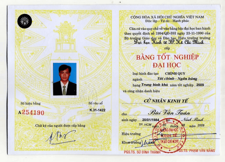 Mẫu bằng đại học kinh tế tphcm phôi cũ chuẩn hóa