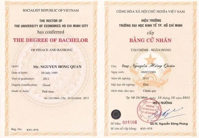Cấp bằng đại học có hồ sơ chính quy gốc tại trường